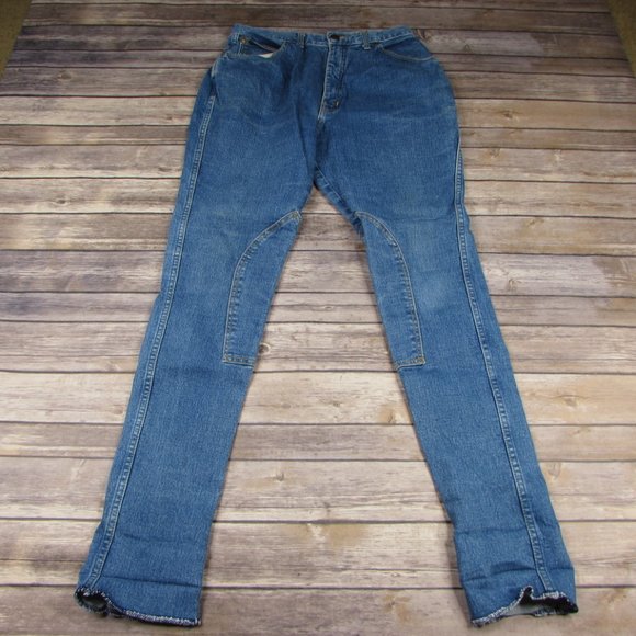 Hac Tac Jodhpurs Blue Denim Raw Hem High Rise 10 - Picture 9 of 10